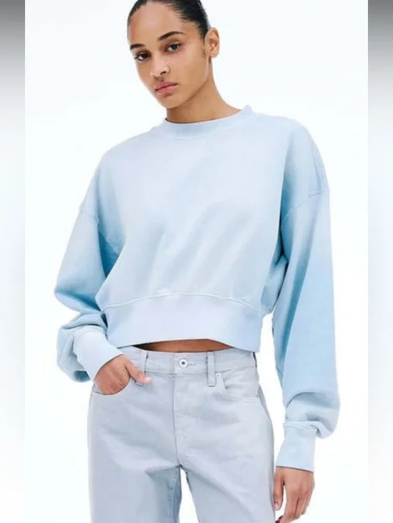 New SLVRLAKE Light Blue Cropped Crewneck Sweatshirt  Size Small Cotton - Picture 4 of 14